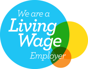 Living Wage Employer logo with text saying "we are a living wage employer"