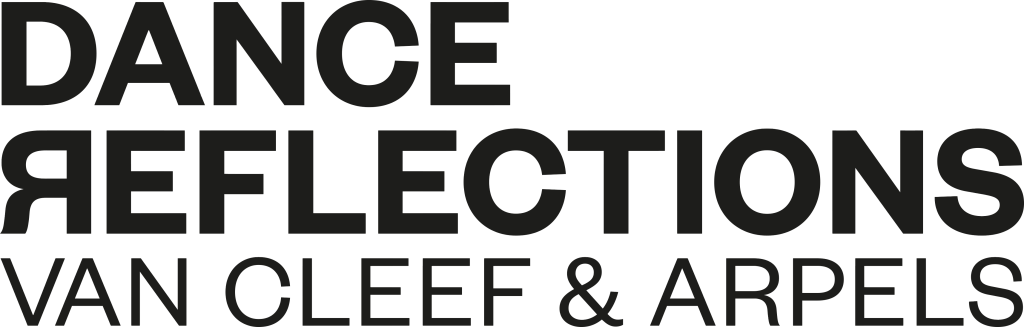 Logo featuring black text reading ' Dance Reflections Van Cleef & Arpels' on a transparent background