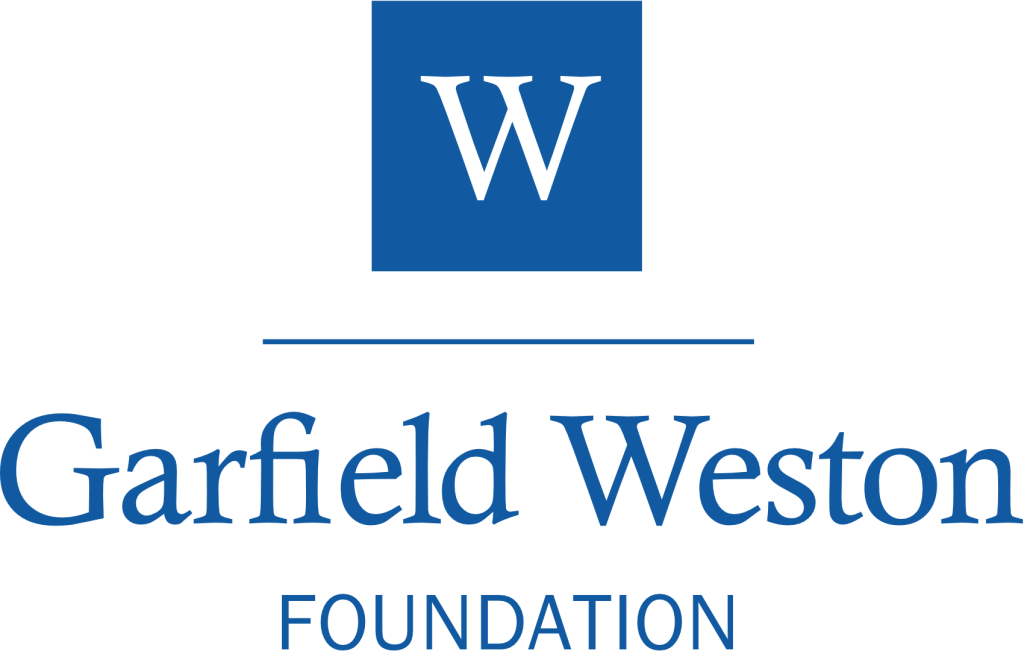 Blue company logo with a square image with the letter 'W' on it and text reading 'Garfield Weston Foundation' underneath it.