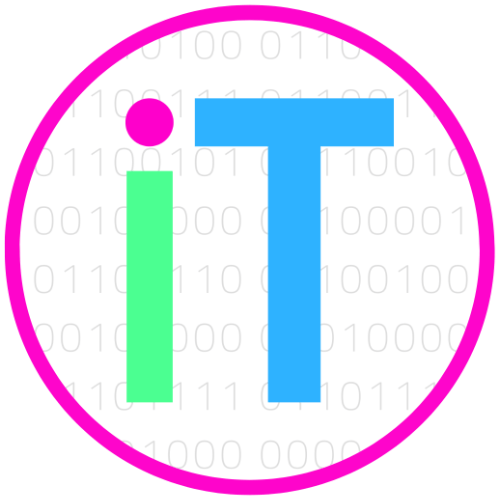 IT4Arts logo - a pink circle with a white background. The letter I is green with a pink dot. The letter T is blue.